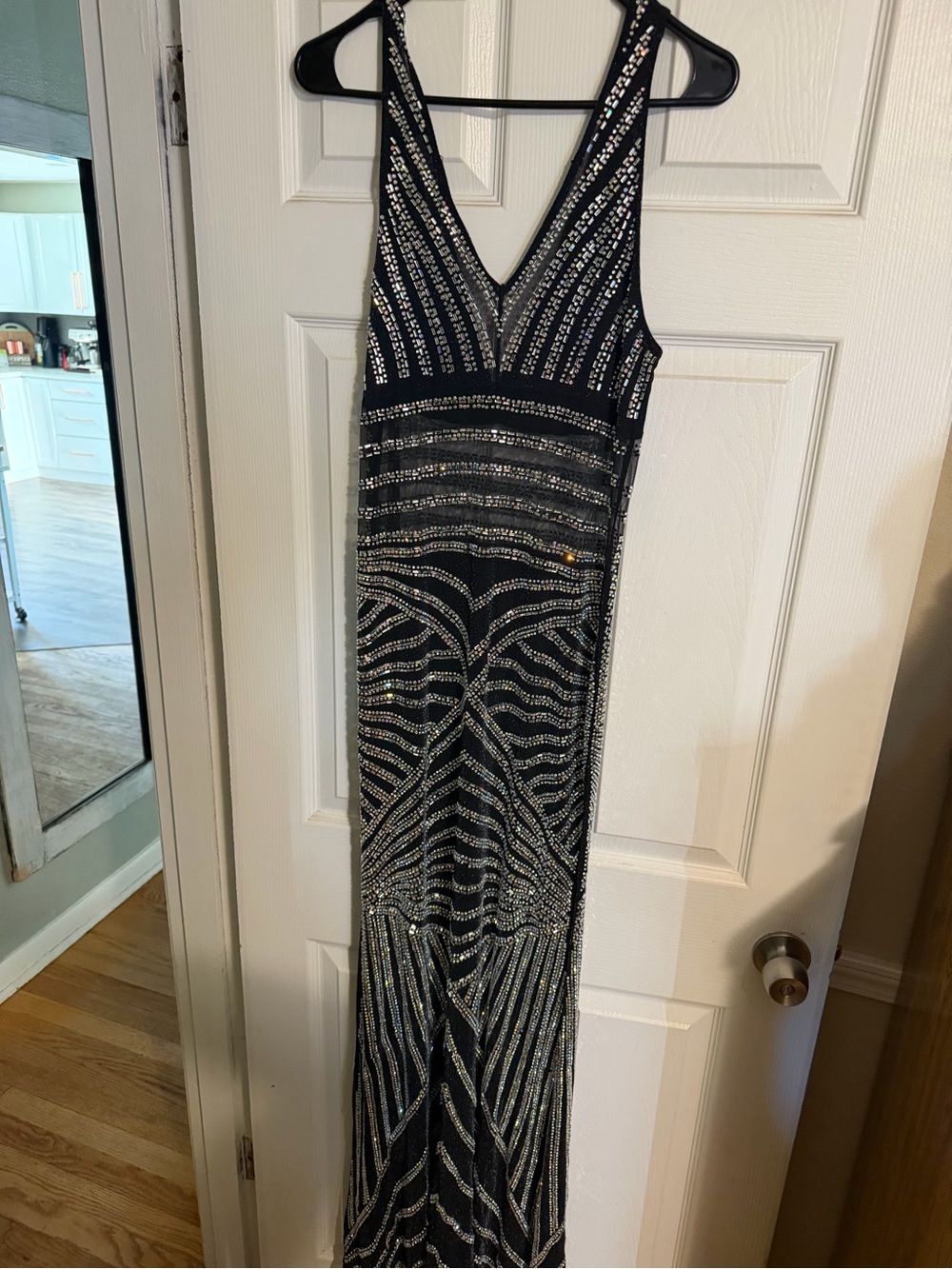 AKIRA Black Evening Gown with Silver Beading